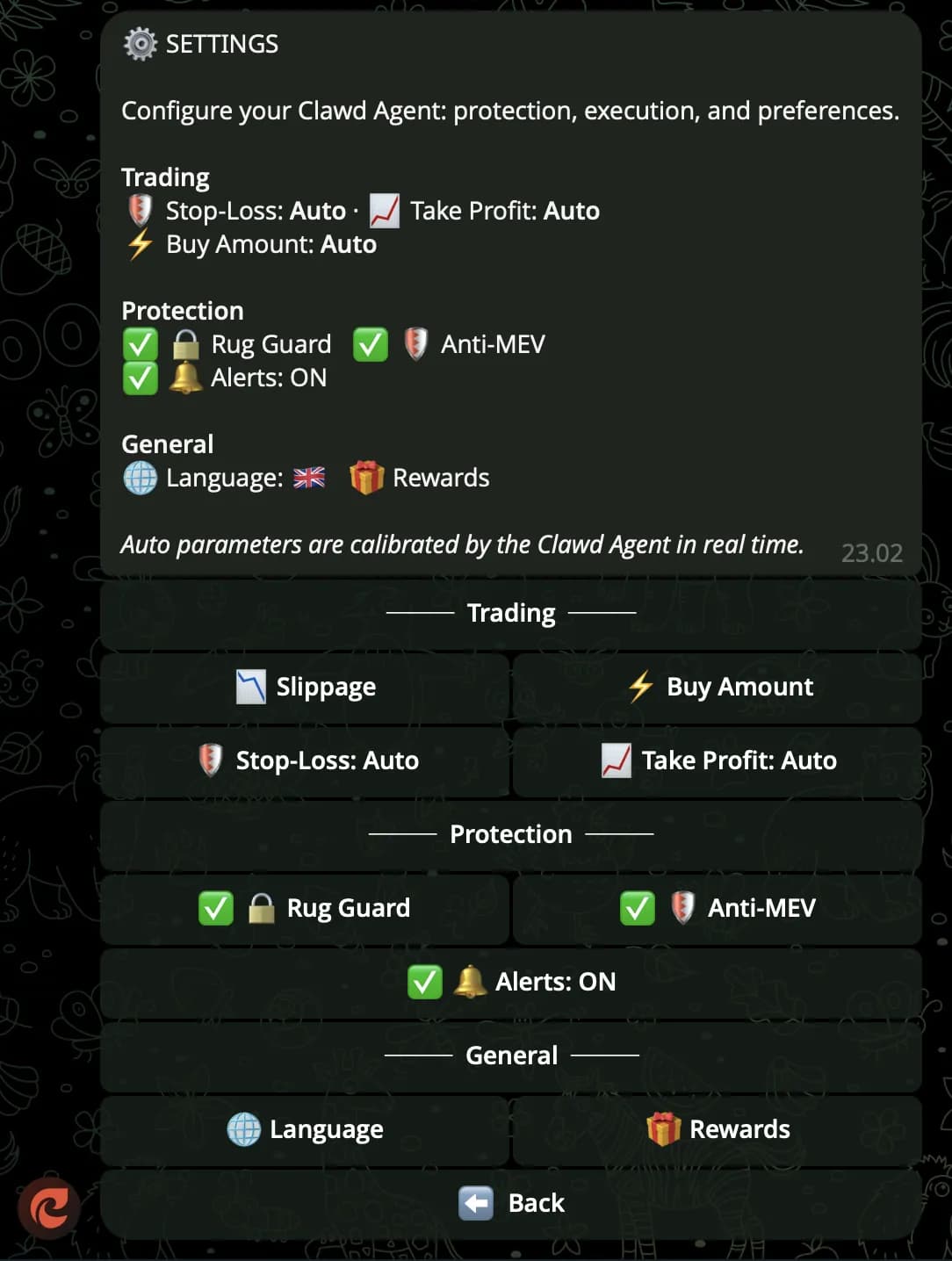 Clawd Agents — /settings screen with grouped controls